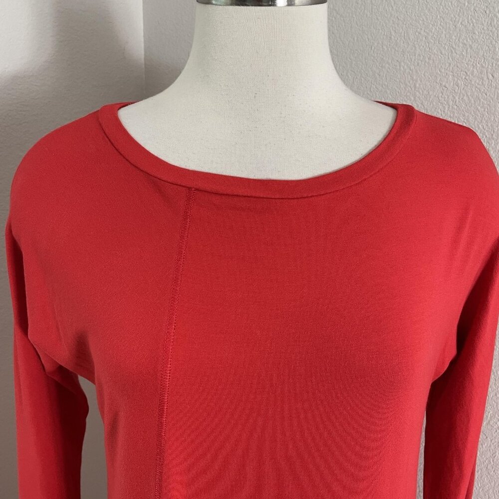 OSKA Dress Womens 1 Red Jersey Long Sleeve Shift Midi Pockets Minimalist Casual - Picture 2 of 11